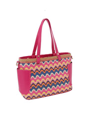 Vacation tote bag with two leather side pockets