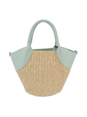 Travel Straw Tote with Leather Accent detail