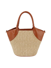 Travel Straw Tote with Leather Accent detail