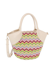 Travel Straw Tote with Leather Accent detail