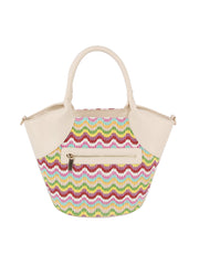 Travel Straw Tote with Leather Accent detail