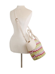 Travel Straw Tote with Leather Accent detail