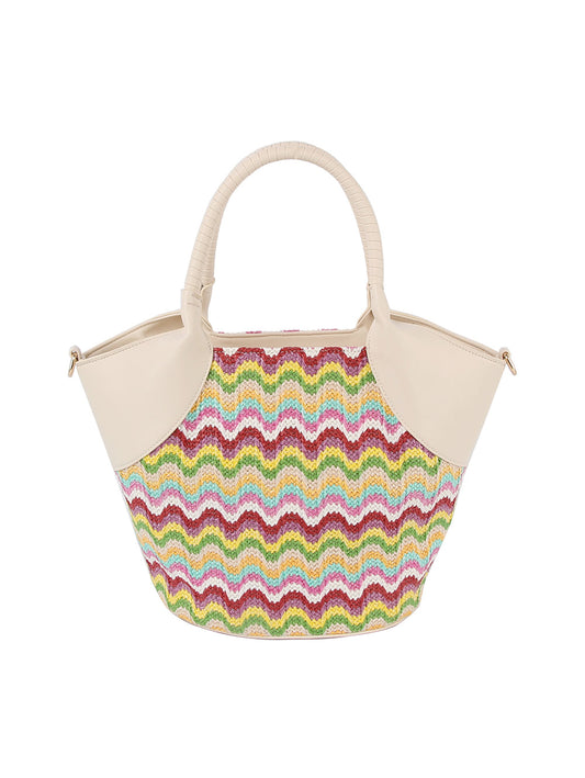 Travel Straw Tote with Leather Accent detail