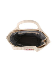 Travel Straw Tote with Leather Accent detail