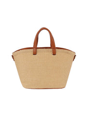 Vacation straw tote bag with braided handle