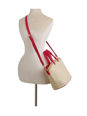 Vacation straw tote bag with braided handle