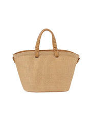 Vacation straw tote bag with braided handle