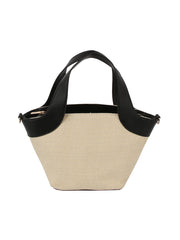 Color point leather handle straw tote