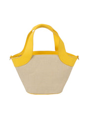 Color point leather handle straw tote