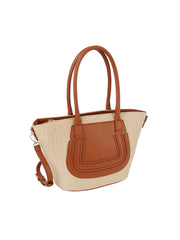 Straw vacation tote bag with leather detail
