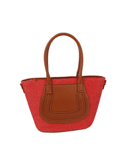 Straw vacation tote bag with leather detail
