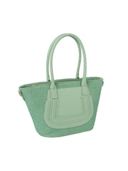 Straw vacation tote bag with leather detail