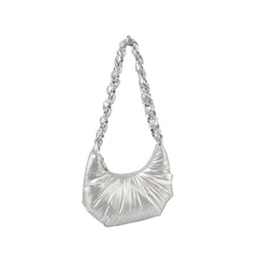 Puffy Chain Hobo Crossbody Bag With Metallic Shine