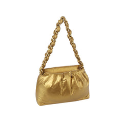 Puffy Chain Shoulder Bag With Metallic Shine