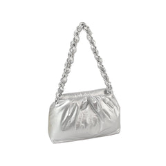 Puffy Chain Shoulder Bag With Metallic Shine