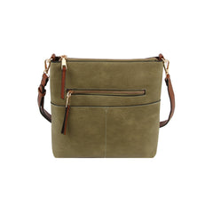 Daily Leather Front Zipper Crossbody Bag