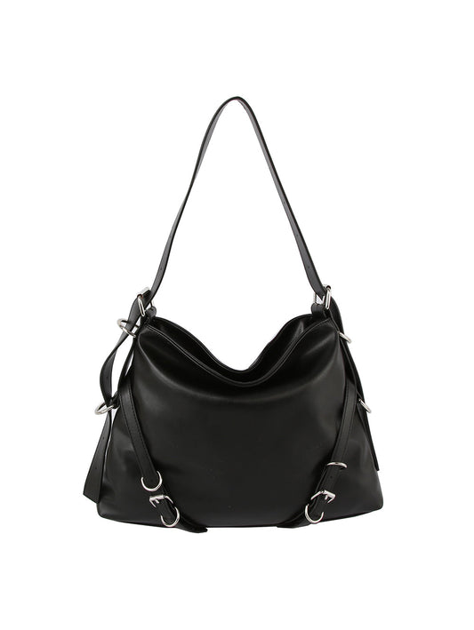 Buckle detail soft leather hobo bag