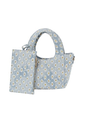 Dotted distressed denim tote and purse set
