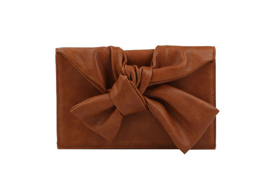 HF Evening Clutch Messenger Style With Cute Bow Tie Purse Vegan PU Leather Crossbody Shoulder Bag CL-0170