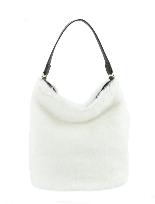 Faux vegan fur top handle hobo