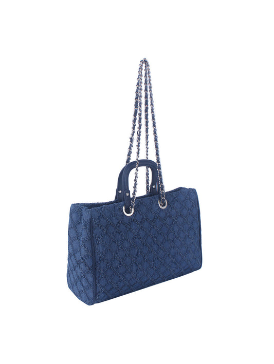 Quilted Design Denim Tote Handbag