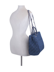 Quilted Design Denim Tote Handbag