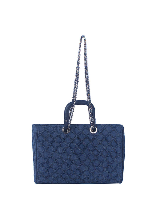 Quilted Design Denim Tote Handbag