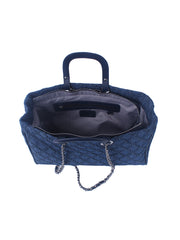Quilted Design Denim Tote Handbag