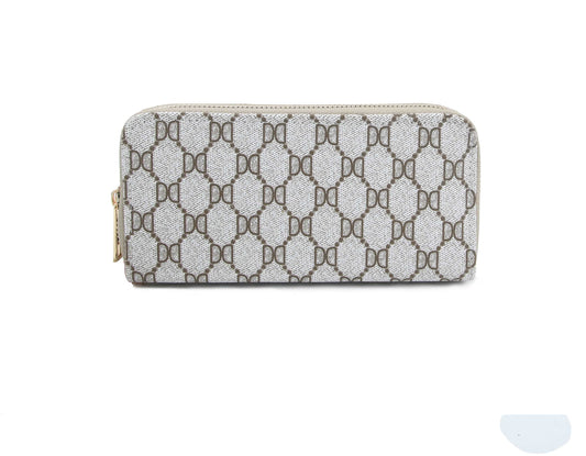 Monogrammed Diamond Check Zip Around Wallet