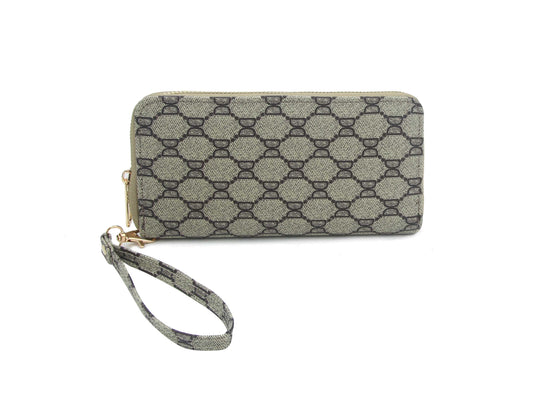 Monogrammed Diamond Check Zip Around Wallet