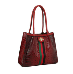 Fashion Croco Bee Stripe Detailed Top Satchel Bag