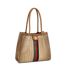 Fashion Croco Bee Stripe Detailed Top Satchel Bag