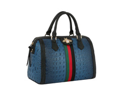 Fashion Croco Satchel With Bee And Stripe
