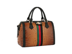 Fashion Croco Satchel With Bee And Stripe