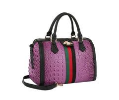 Fashion Croco Satchel With Bee And Stripe