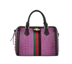 Fashion Croco Satchel With Bee And Stripe