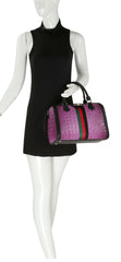 Fashion Croco Satchel With Bee And Stripe