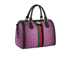 Fashion Croco Satchel With Bee And Stripe