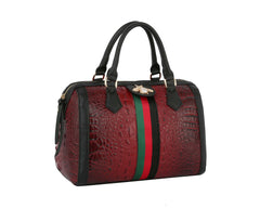 Fashion Croco Satchel With Bee And Stripe