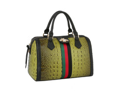 Fashion Croco Satchel With Bee And Stripe
