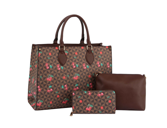 Fashion Cherry Monogram Satchel with Wallet 3-1 Set