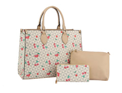 Fashion Cherry Monogram Satchel With Wallet 3-1 Set