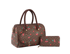 Fashion Cherry Monogram Satchel With Wallet And Pouch 3-1 Set