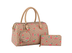 Fashion Cherry Monogram Satchel With Wallet And Pouch 3-1 Set