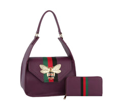 Designer Fashion Bee Satchel With Matching Wallet Set
