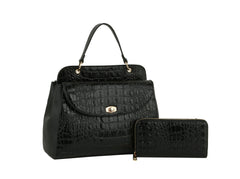 Fashion Croco And Plain Double Satchel With Wallet