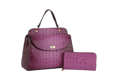 Fashion Croco And Plain Double Satchel With Wallet