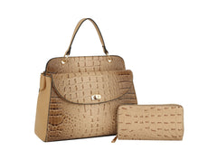 Fashion Croco And Plain Double Satchel With Wallet