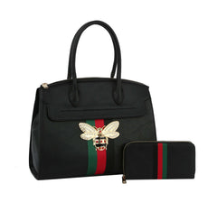 Fashion Bee Stripe Top Handle Satchel With Wallet