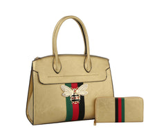 Fashion Bee Stripe Top Handle Satchel With Wallet